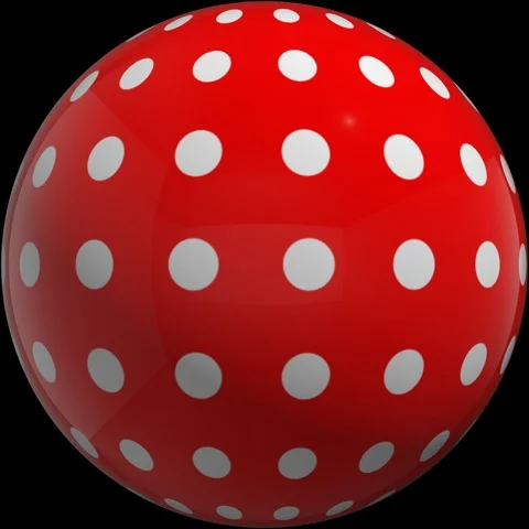 Sphere red with white dots spins right contains alpha channel Video stock 112762530