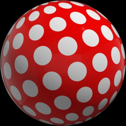 Sphere red with white dots spins and rotates as dots grow and shrink Video stock 112762695