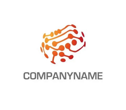 Sphere-shaped circuit board pattern in orange. Ready logo Stock Illustration