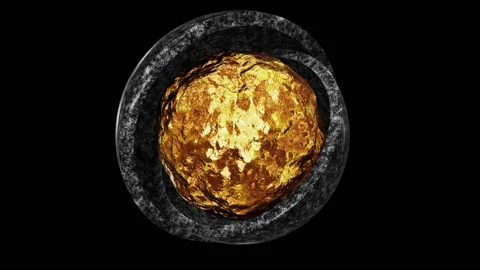 Sphere-shaped gold nugget inside of two polished granite hemispheres Video stock 220623866