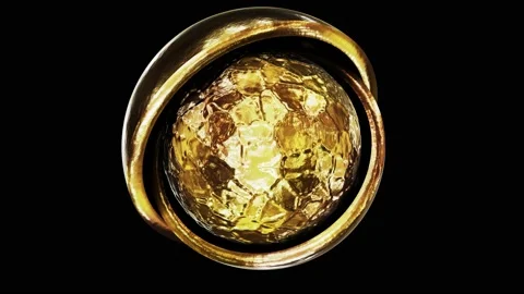 Sphere-shaped gold nugget inside of two golden hemispheres Stock Footage 221103038