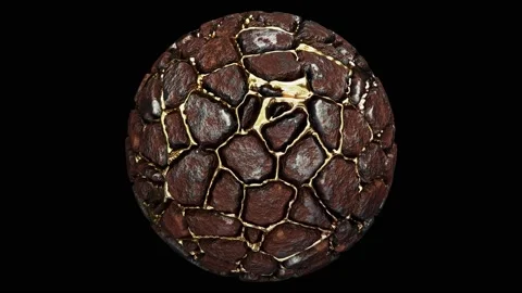 Sphere-shaped rusty iron nugget with gold inclusions 3D animation with alpha Stock Footage 220778779