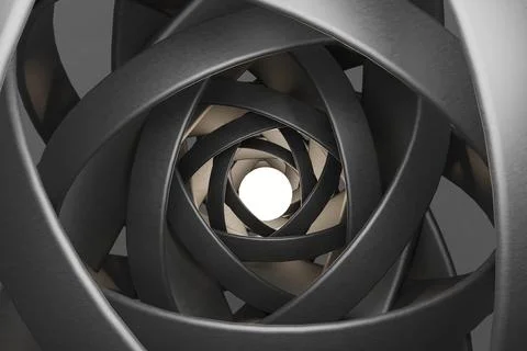 Sphere in the sharpening of large stone rings from black marble. 3d rendering Stock Illustration