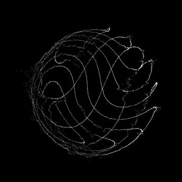 Sphere with sinuous lines of particles on a black background. Twisting glow.. Stock Illustration