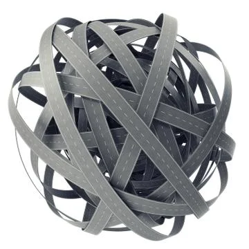 Sphere of tangled roads, on cyan background. 3d illustration Illustrazione stock