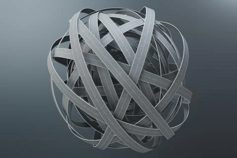 Sphere of tangled roads, on grey background. Abstract road knot. Concept travel Illustrazione stock