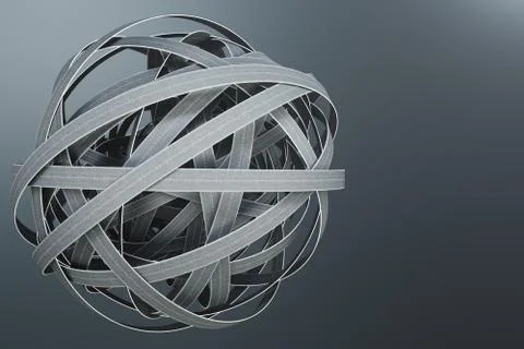 Sphere of tangled roads, on grey background. Abstract road knot. Concept travel Stock Illustration