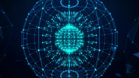 Sphere of technology power background. Digital abstract blue lights and dots 4K Stock Footage 255817926