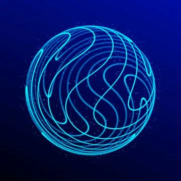 Sphere with twist lines. Spherical waveform. HUD element. Network connection Stock Illustration