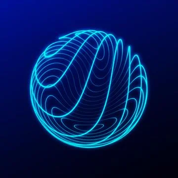 Sphere with twist lines. Spherical waveform. HUD element. Network connection Stock Illustration