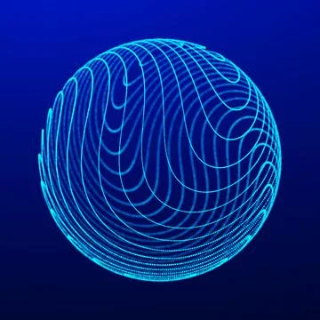Sphere with twist lines. Spherical waveform. HUD element. Network connection Stock Illustration