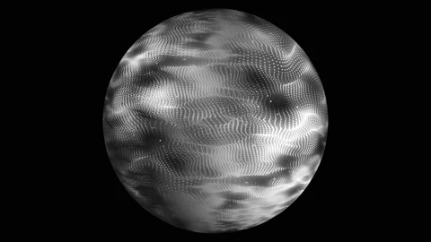 Sphere, white color, dense grid of dots, many, waves, sand, dust, particles, Stock Footage 236088924