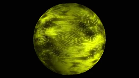 Sphere, yellow color, dense grid of dots, many, waves, sand, dust, particles Stock Footage 236088892