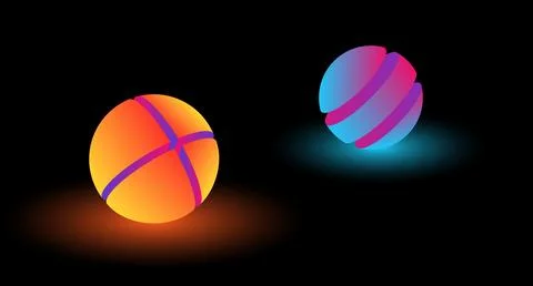 The spheres on a black background emit soft blue and orange light Stock Illustration