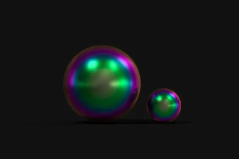 Spheres with the colorful surface, dark background, 3d rendering. Stock Illustration