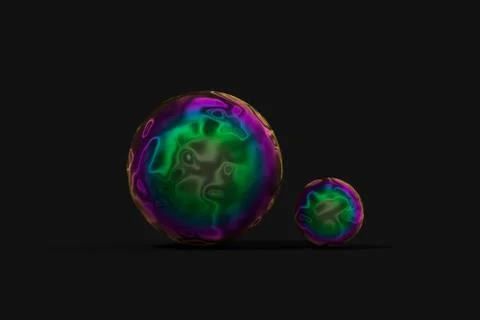 Spheres with the colorful surface, dark background, 3d rendering. Stock Illustration