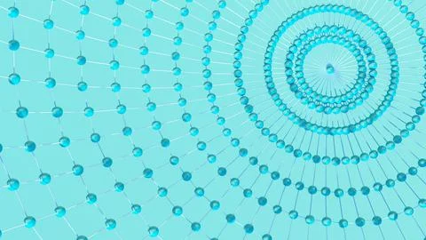 Spheres with lines stitched together into grid. 3D background geometry Illustrazione stock