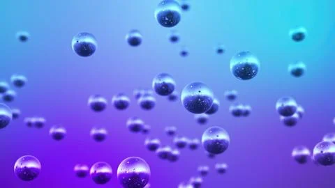 Spheres with speckled surface floating on gradient purple and blue background Stock Photos