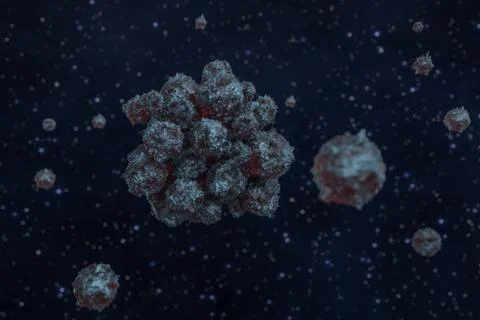 Spheres with the textured surface, random distributed, 3d rendering. Ilustração Stock