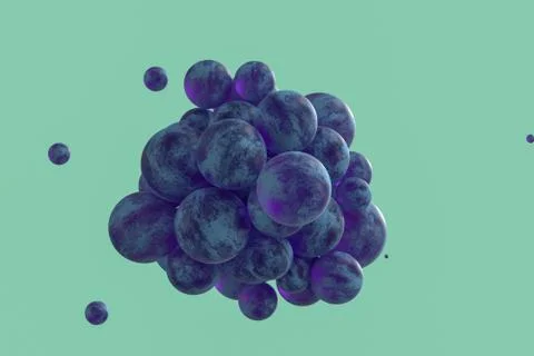 Spheres with the textured surface, random distributed, 3d rendering. Ilustração Stock