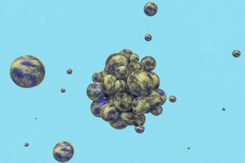 Spheres with the textured surface, random distributed, 3d rendering. Stock Illustration