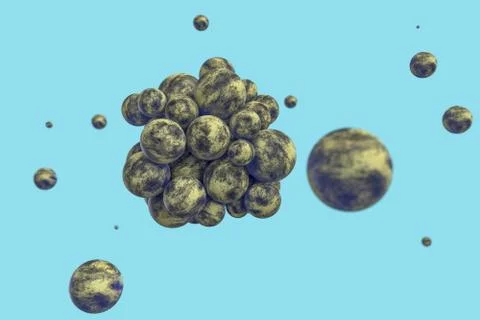 Spheres with the textured surface, random distributed, 3d rendering. Stock Illustration