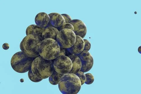 Spheres with the textured surface, random distributed, 3d rendering. Stock Illustration