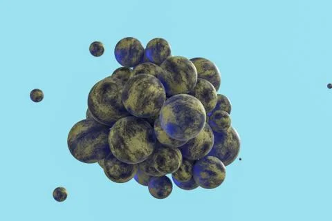 Spheres with the textured surface, random distributed, 3d rendering. Ilustração Stock
