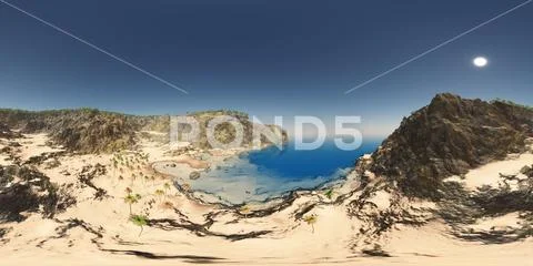 Spherical 360 degrees seamless panorama with a coastal landscape ...