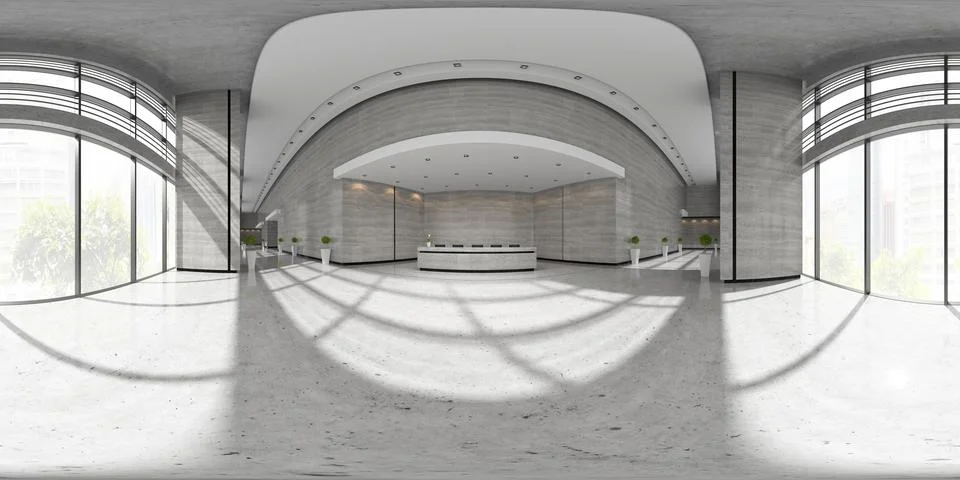 Spherical 360 panorama projection Interior of reception 3D illustration Stock Illustration