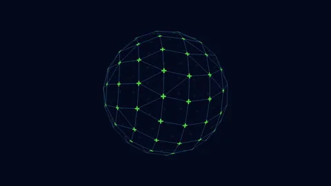 Spherical 3d network with yellow lines and dots forming star pattern on blue Stock Footage 315081455