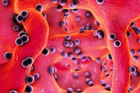 Spherical bacteria inside bone tissue Illustrazione stock