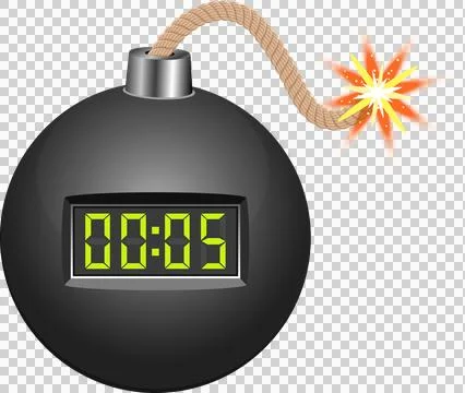 A spherical bomb with an active timer display and a lit fuse about to deton.. Stock Illustration