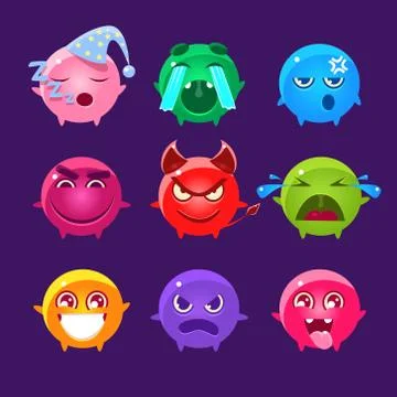 Spherical Characters Of Different Colors Emoji Set Illustrazione stock