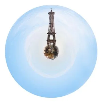 Spherical cityscape of paris with big eiffel tower 스톡 일러스트