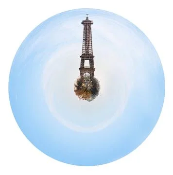 Spherical cityscape of Paris with big Eiffel tower little planet - urban s... Stock-Fotos