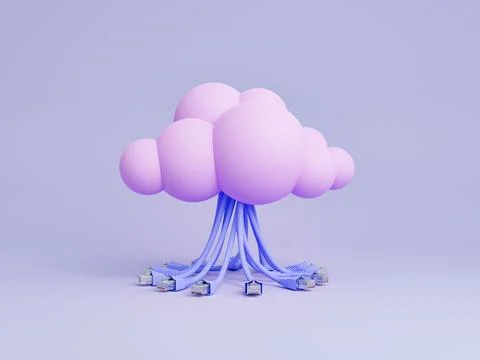 Spherical cloud with several ethernet cables falling Illustrazione stock