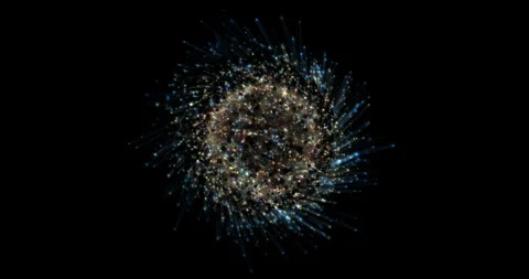 A spherical cluster of shimmering particles is constantly bubbling, emitting thi Stock Footage 333866493