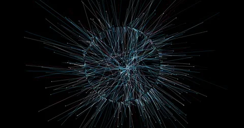 A spherical cluster of shimmering particles is constantly bubbling, emitting thi Stock Footage 333867023
