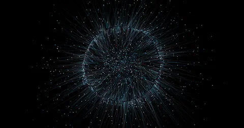 A spherical cluster of shimmering particles is constantly bubbling, emitting thi Stock Footage 333867150
