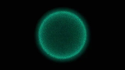 Spherical explosion of green energy particles animation on black background in Video stock 146029168