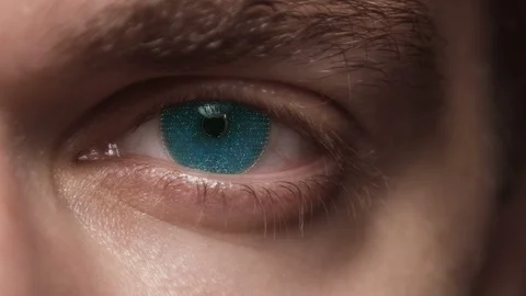 Spherical eye ball hud. Blue mans eye ball. Close up professional lightning Stock Footage 102940688