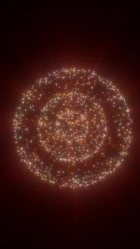 Spherical formation of multicolored glowing particles radiating light on a .. Stock Illustration