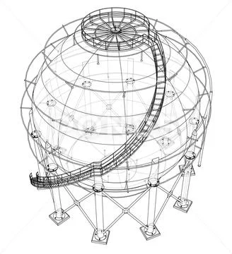 Spherical gas tank outline. 3D illustration: Royalty Free #134590086