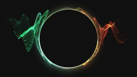 Spherical glowing liquid frame in green and orange hues. Neon ring circle e.. 스톡 동영상 339957122