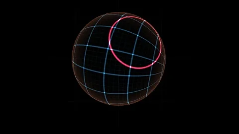 Spherical Grid with Rotating Red Ring on Dark Background for Technology Con.. Stock Footage 343767301