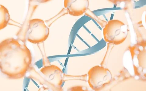Spherical molecular structure and DNA, 3d rendering. Stock Illustration