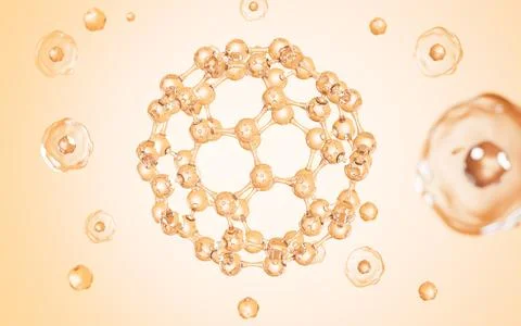 Spherical molecular structure in the gold background, 3d rendering. Stock Illustration