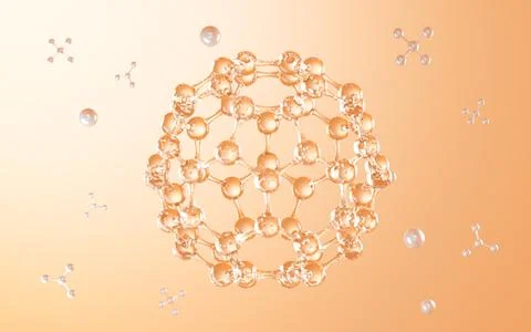 Spherical molecular structure in the gold background, 3d rendering. Stock Illustration