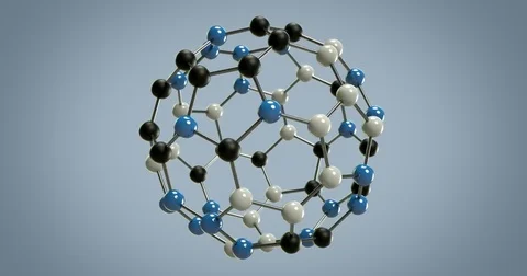 Spherical Molecule Structure Rotates. Blue Color Dominates. Stock Footage 75867807